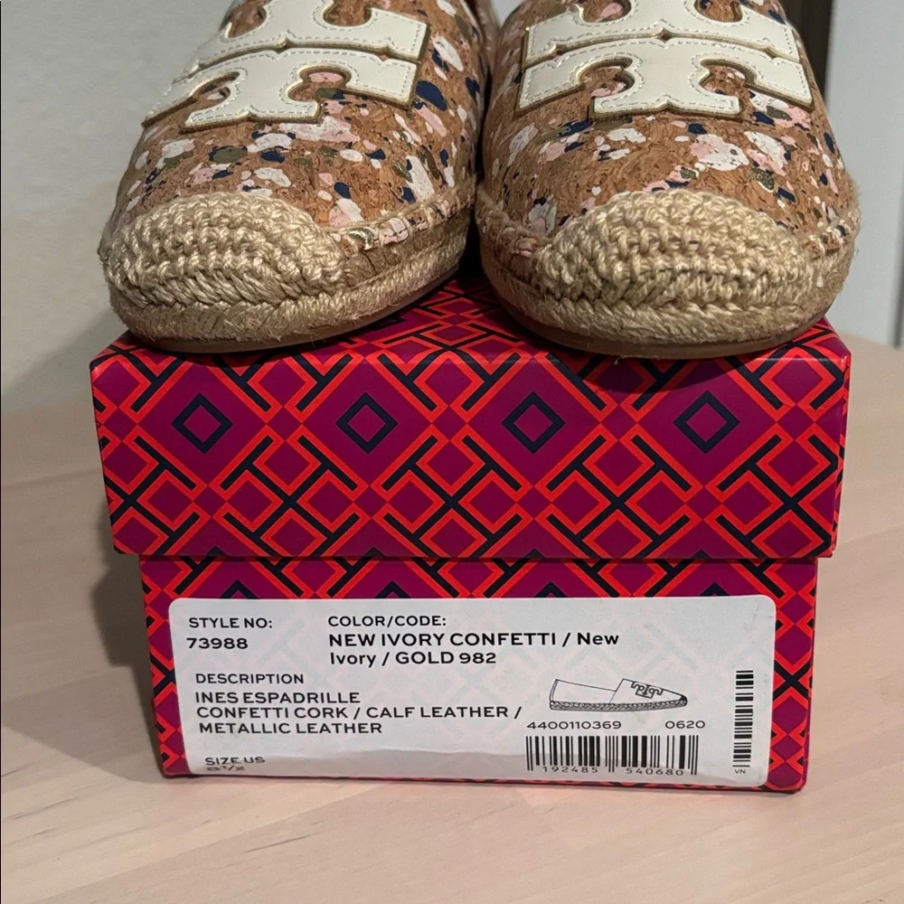 NIB Tory Burch size 8.5 Ines Confetti Cork Espadrille